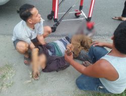 Pengendara Supra X Luka Parah Ditabrak Dum Truk di Lima Puluh